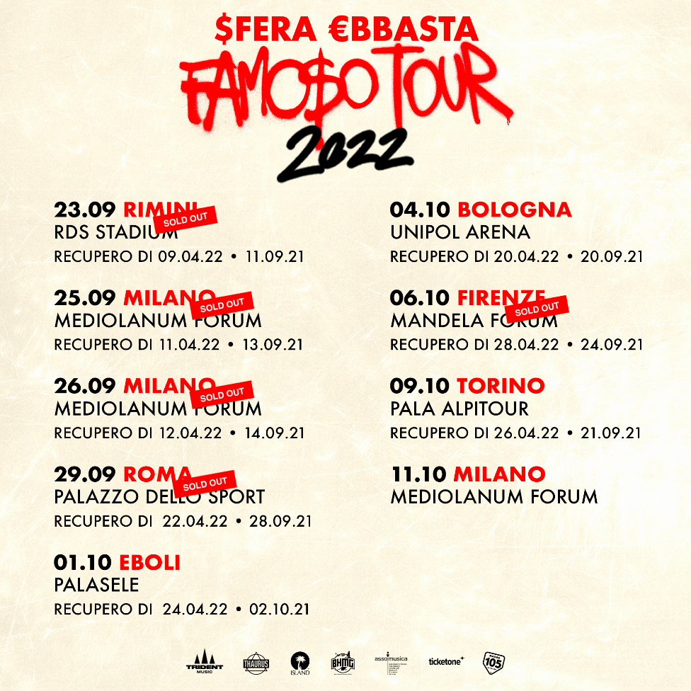 SFERA EBBASTA: FAMOSO TOUR 2022 ARRIVA A MILANO @MEDIOLANUM FORUM
